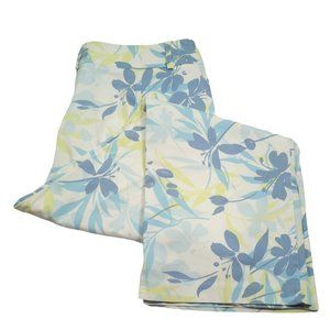 Tribal Capri Pants Multi-Tones of Blue w/Lime Green Accent Capri's Size: 12